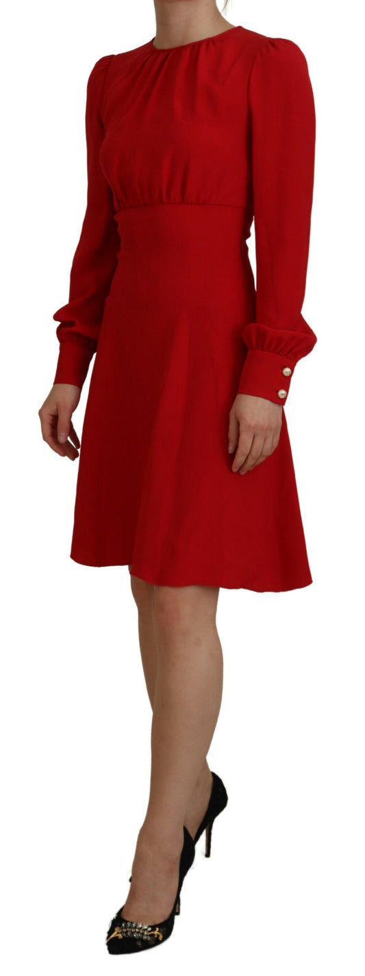 Elegant Red Silk A-Line Knee Length Dress