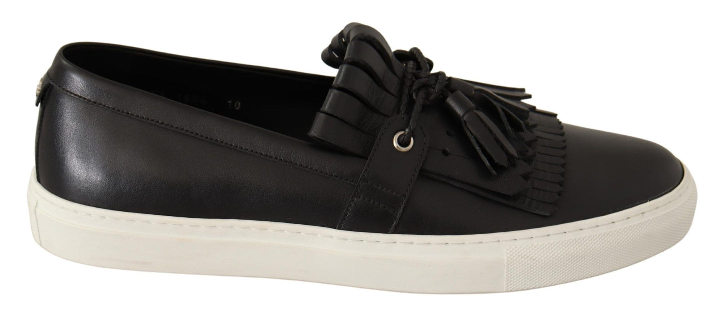 Elegant Black Leather Tassel Loafers