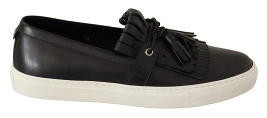 Elegant Black Leather Tassel Loafers