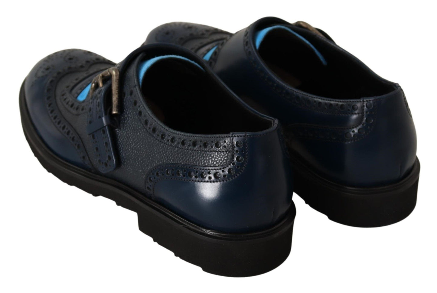 Elegant Blue Leather Monk Shoes