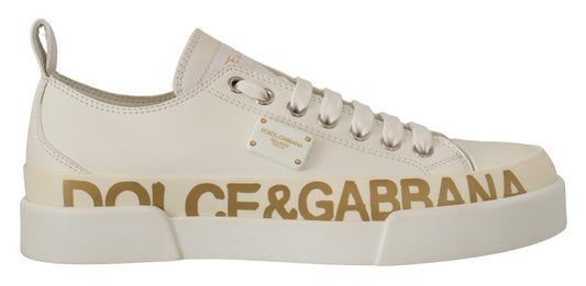 Elegant Gold Logo Leather Sneakers