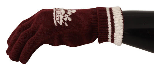 Elegant Red Cashmere Gloves with Crown Motif