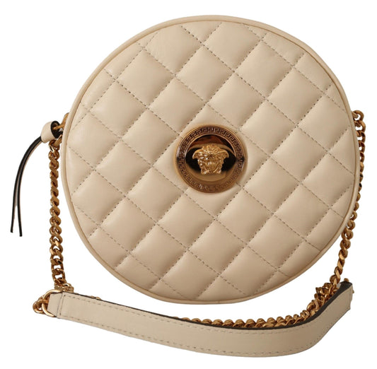 Elegant White Nappa Leather Round Shoulder Bag