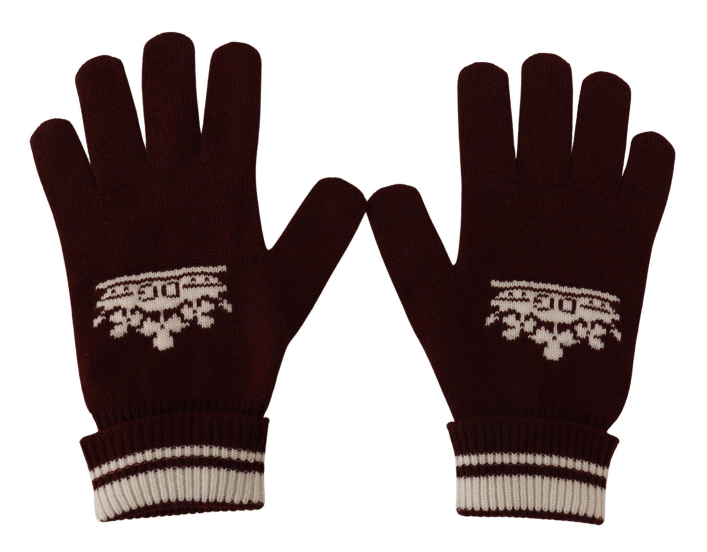Elegant Red Cashmere Gloves with Crown Motif