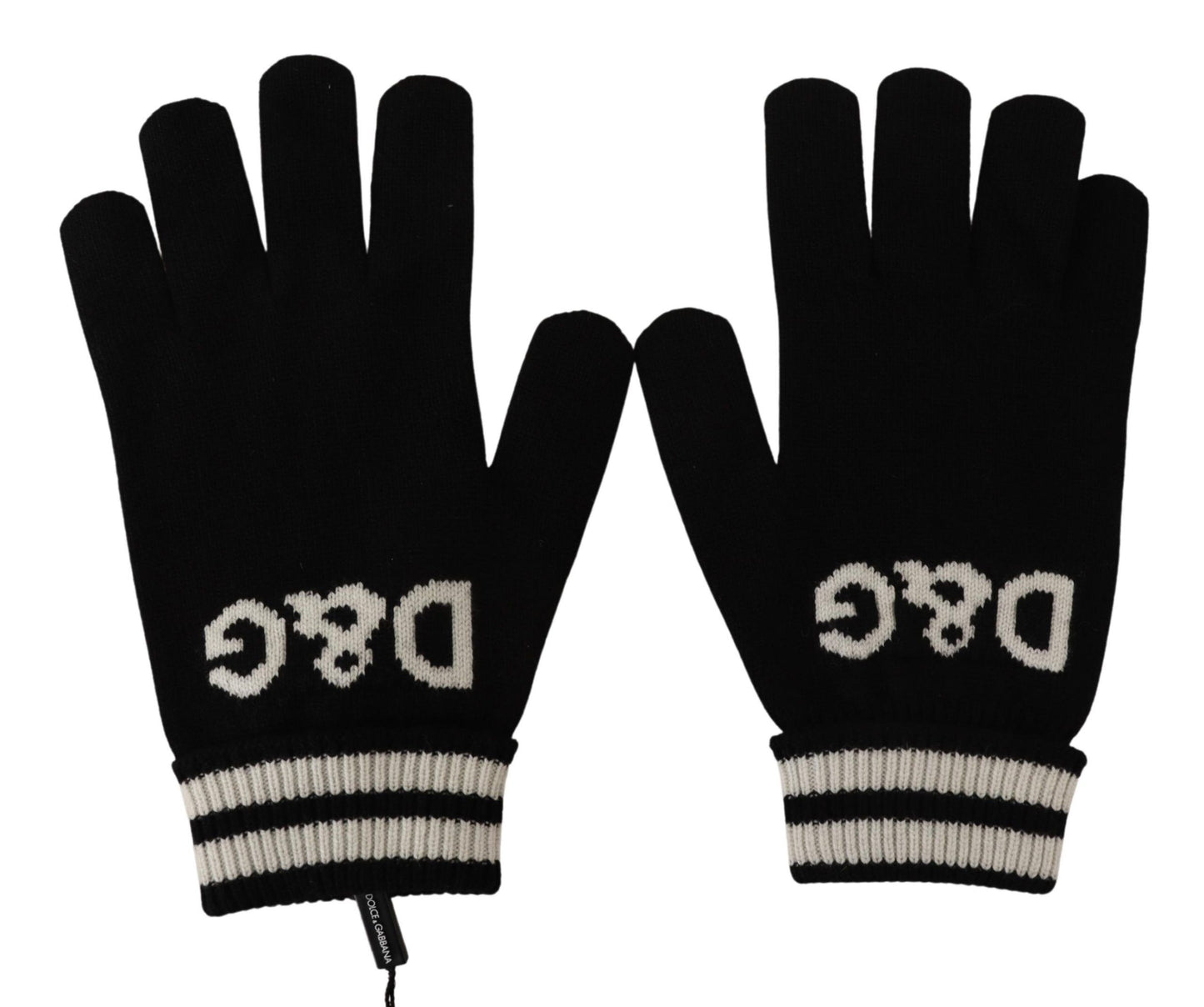 Elegant Cashmere Knit Black Gloves