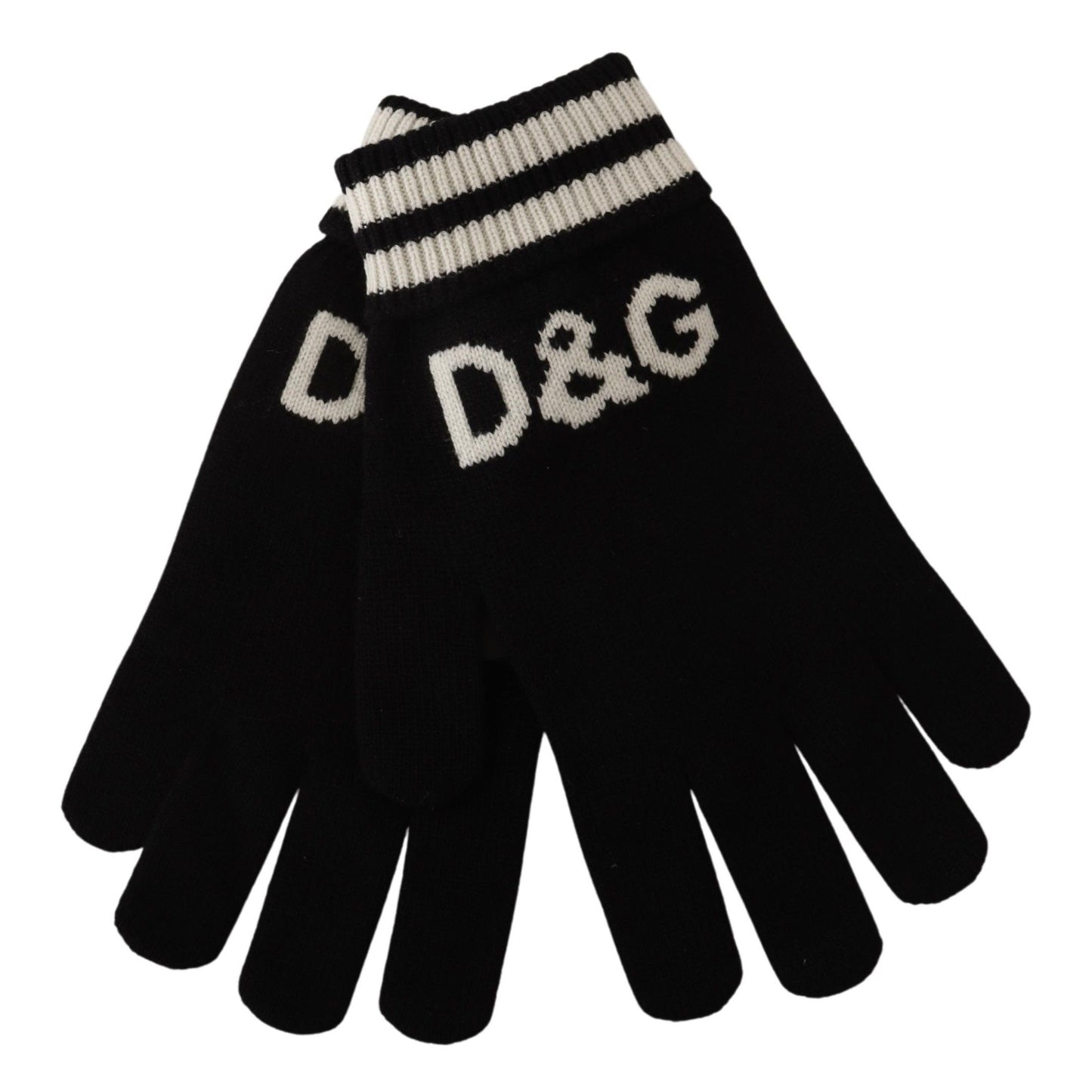 Elegant Cashmere Knit Black Gloves