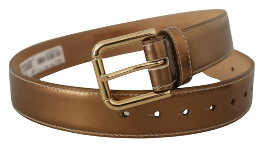 Elegant Bronze Leather Belt with Logo Buckle