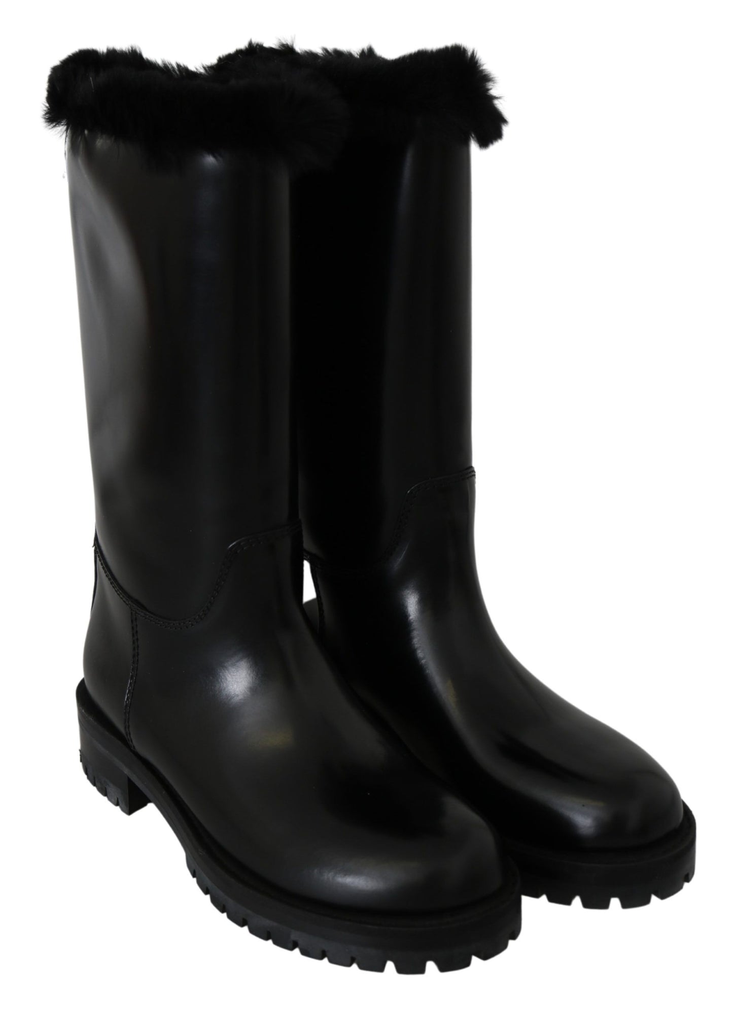 Elegant Black Leather Flat Boots