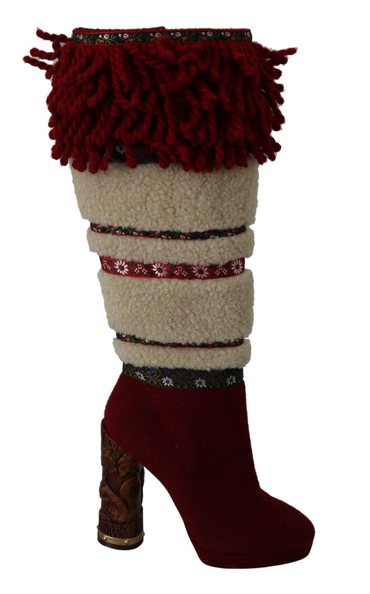 Chic Multicolor Shearling High Heel Boots