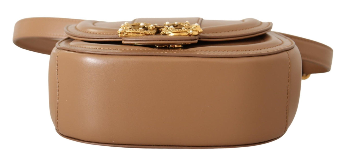 Elegant Beige Leather Shoulder Bag with Gold Detailing