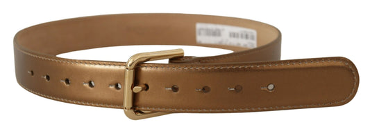 Bronze Leather Belt with Gold-Toned Buckle