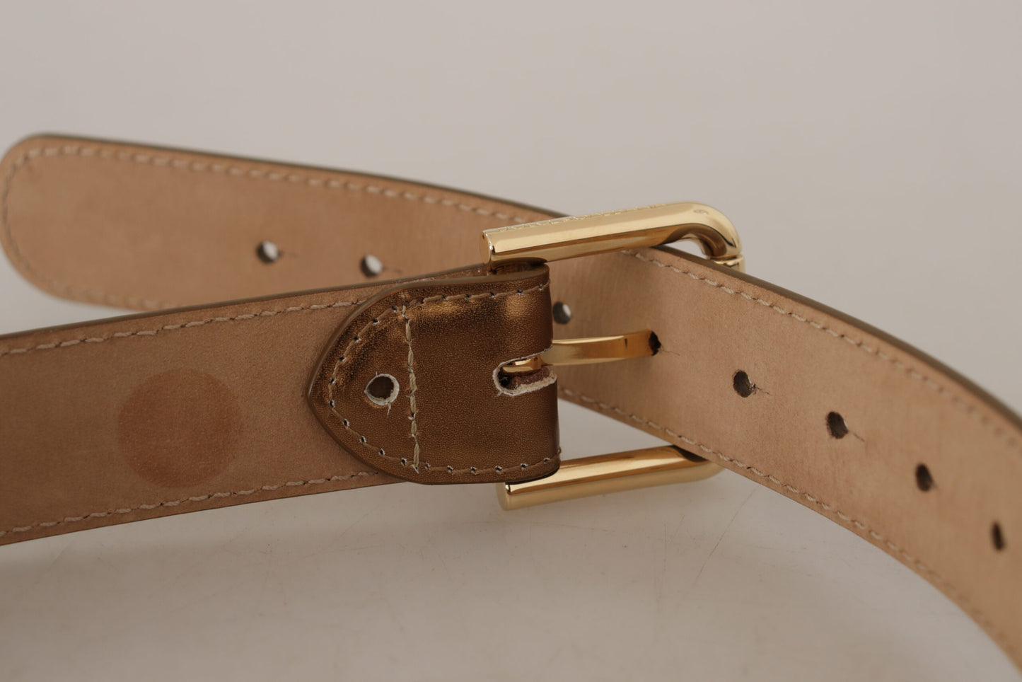 Bronze Leather Belt with Gold-Toned Buckle