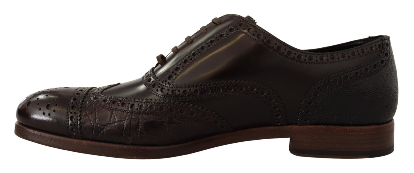 Elegant Brown Leather Derby Brogue Formal Shoes