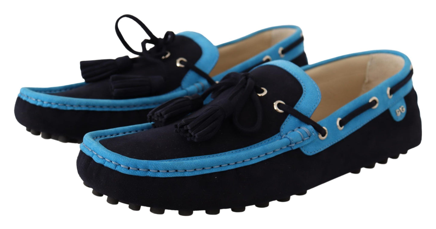 Exquisite Blue Leather Slip-On Loafers