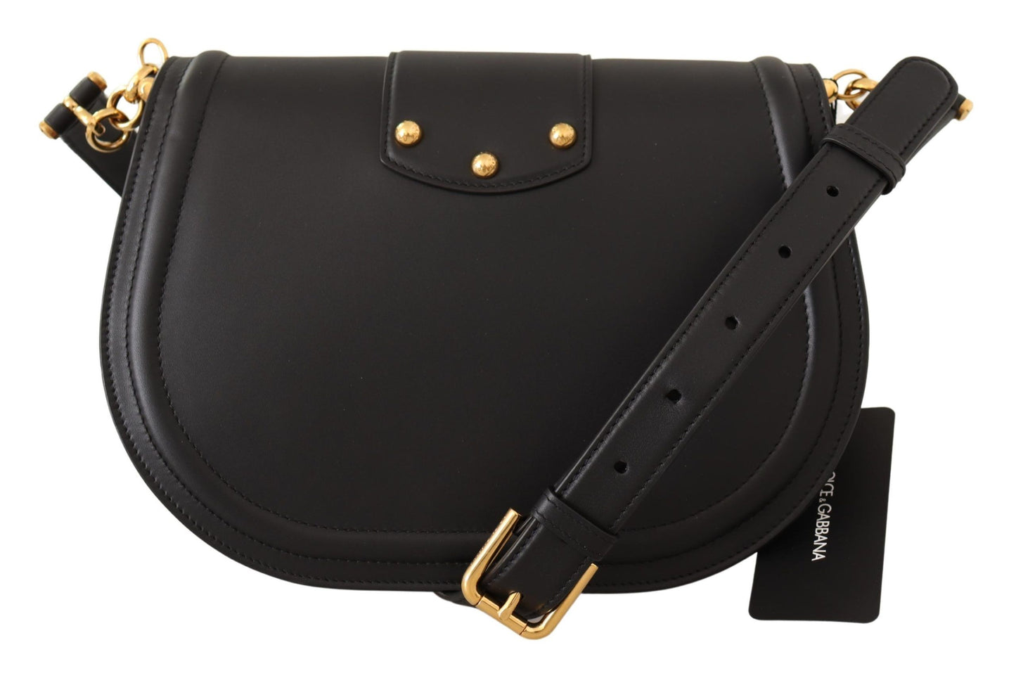 Elegant Black Leather Shoulder Bag with Gold Detailing