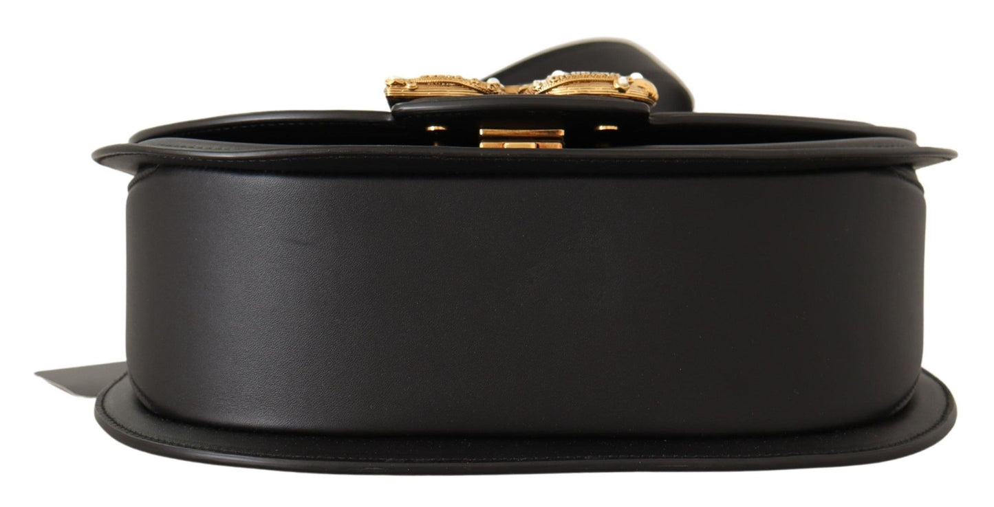 Elegant Black Leather Shoulder Bag with Gold Detailing
