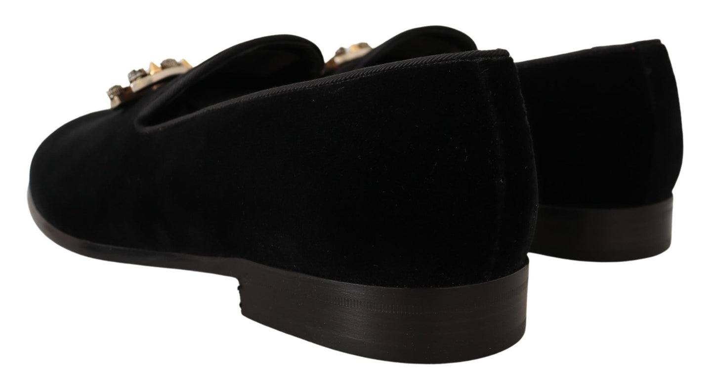Elegant Black Crystal-Embellished Loafers
