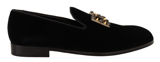 Elegant Black Crystal-Embellished Loafers