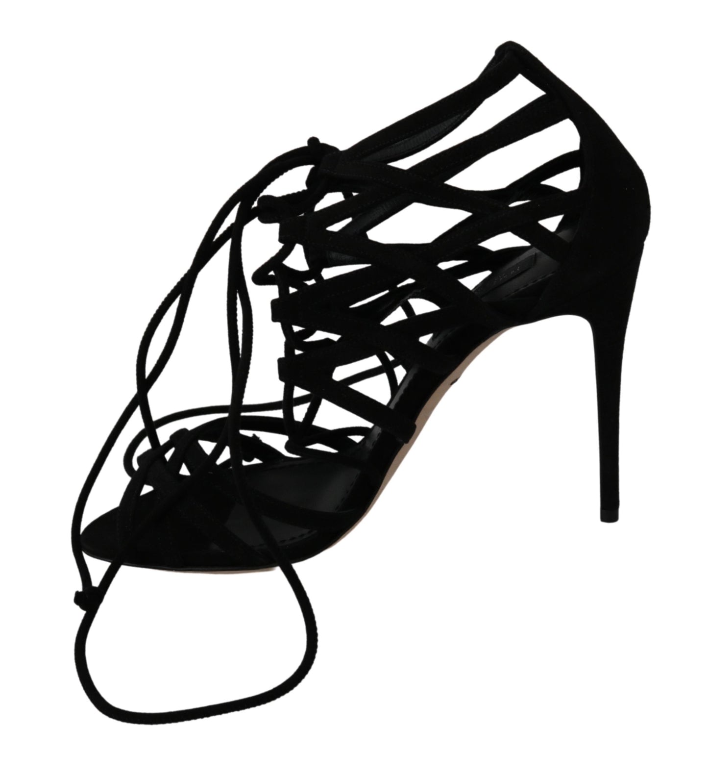 Elegant Black Suede Stiletto Ankle Strap Sandals