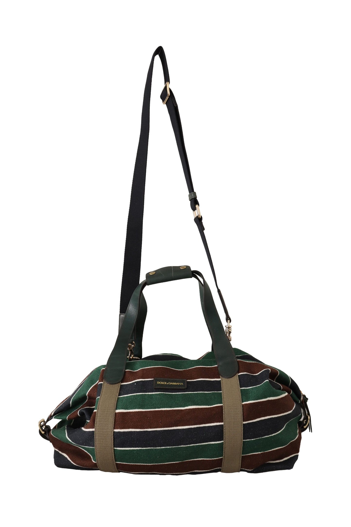 Sophisticated Striped Linen-Leather Travel Bag