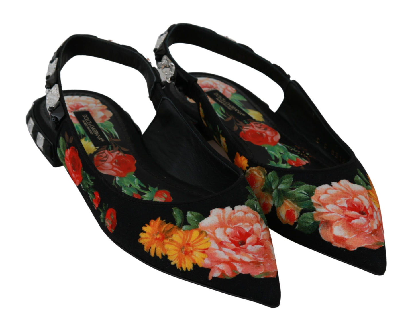 Multicolor Floral Slingback Sandals with Crystals
