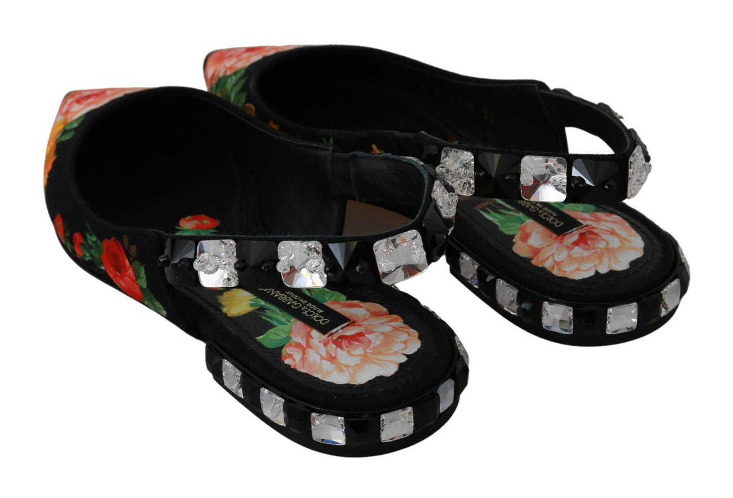 Multicolor Floral Slingback Sandals with Crystals