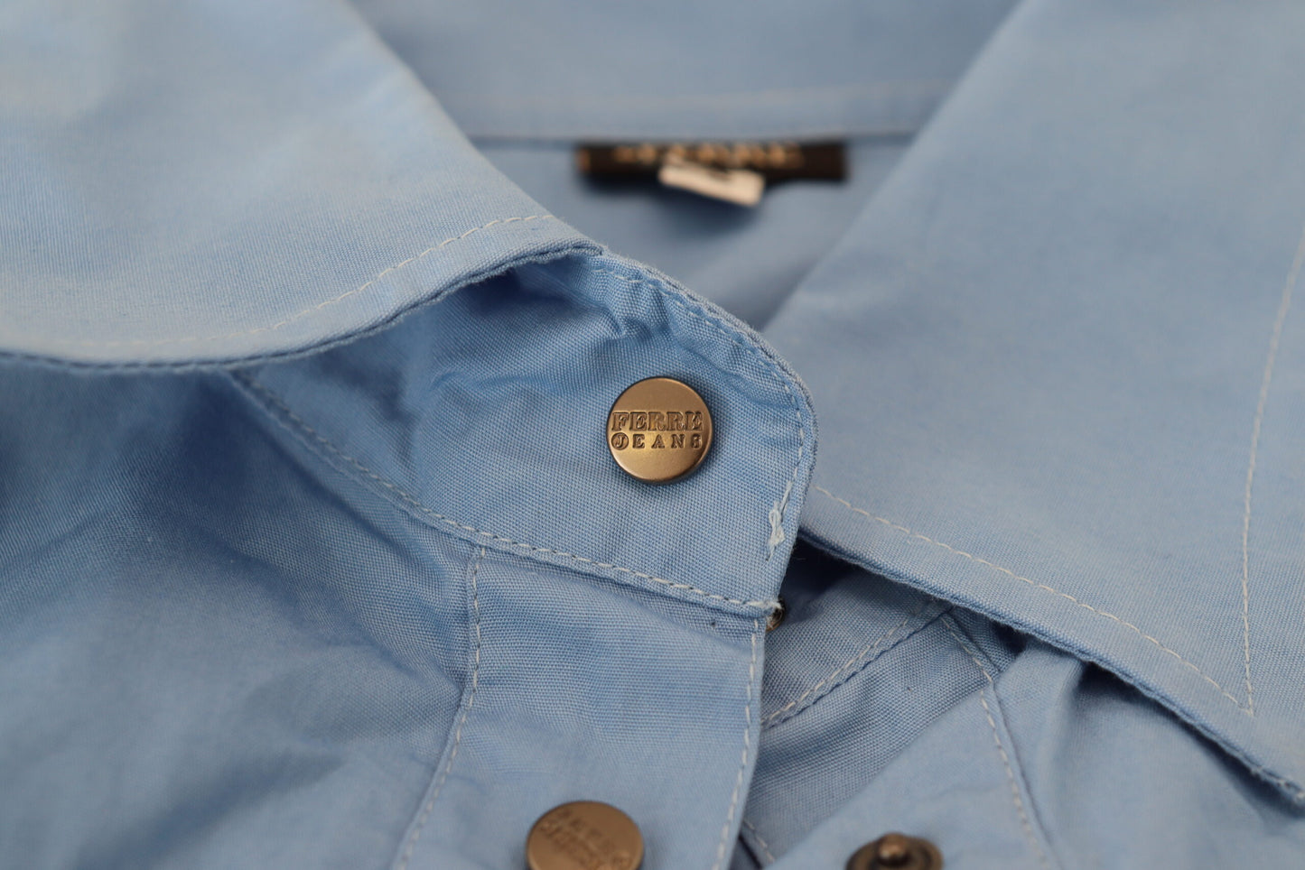 Elegant Blue Cotton Long Sleeve Polo Top