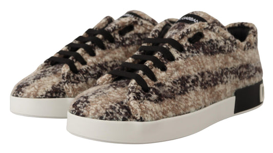 Beige Wool & Cotton Casual Low Top Sneakers