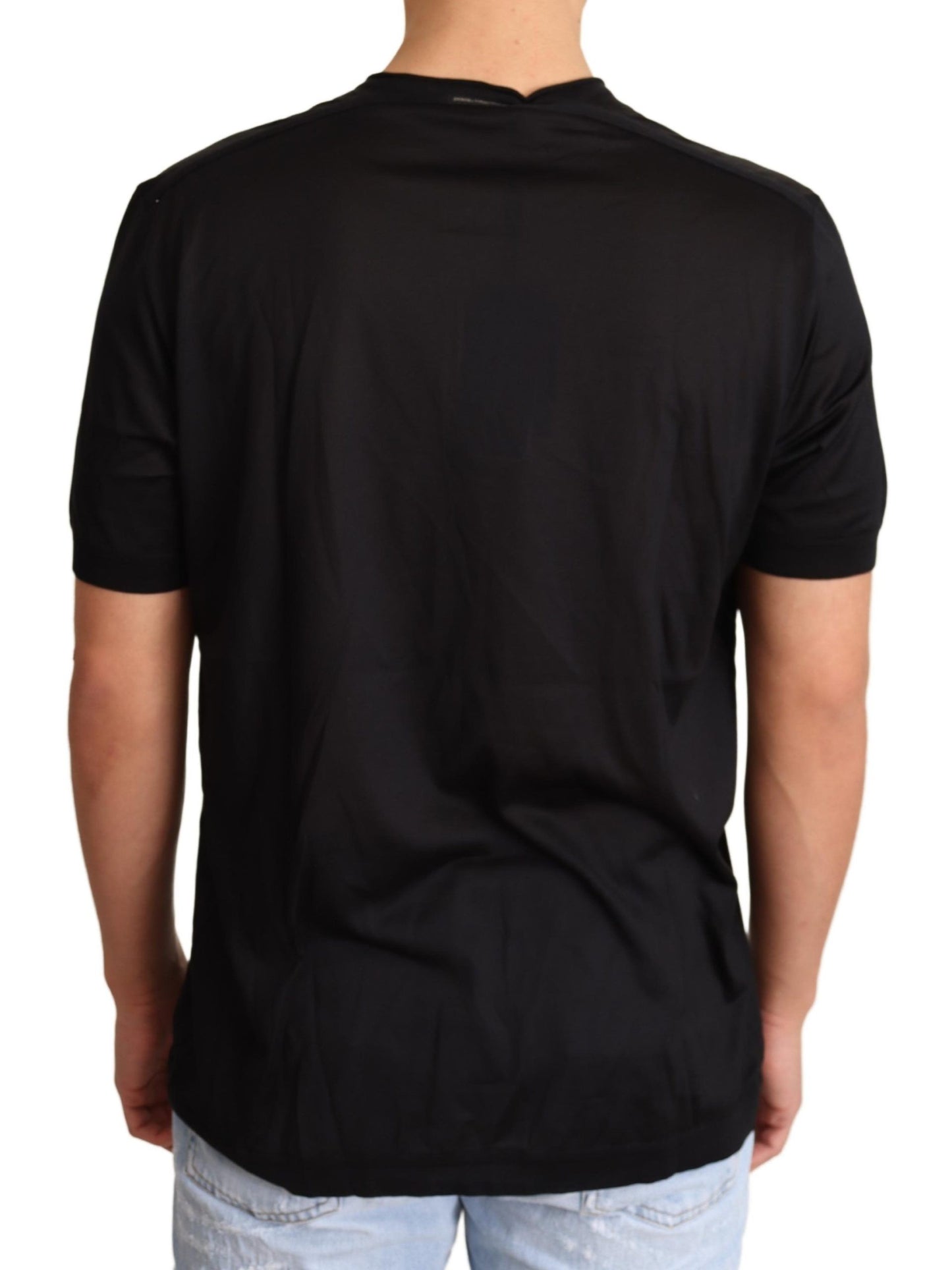 Black Silk Henley Crewneck Top T-shirt