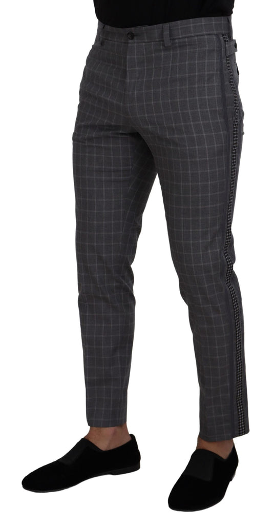 Grey Cotton Checkered Chino Pants