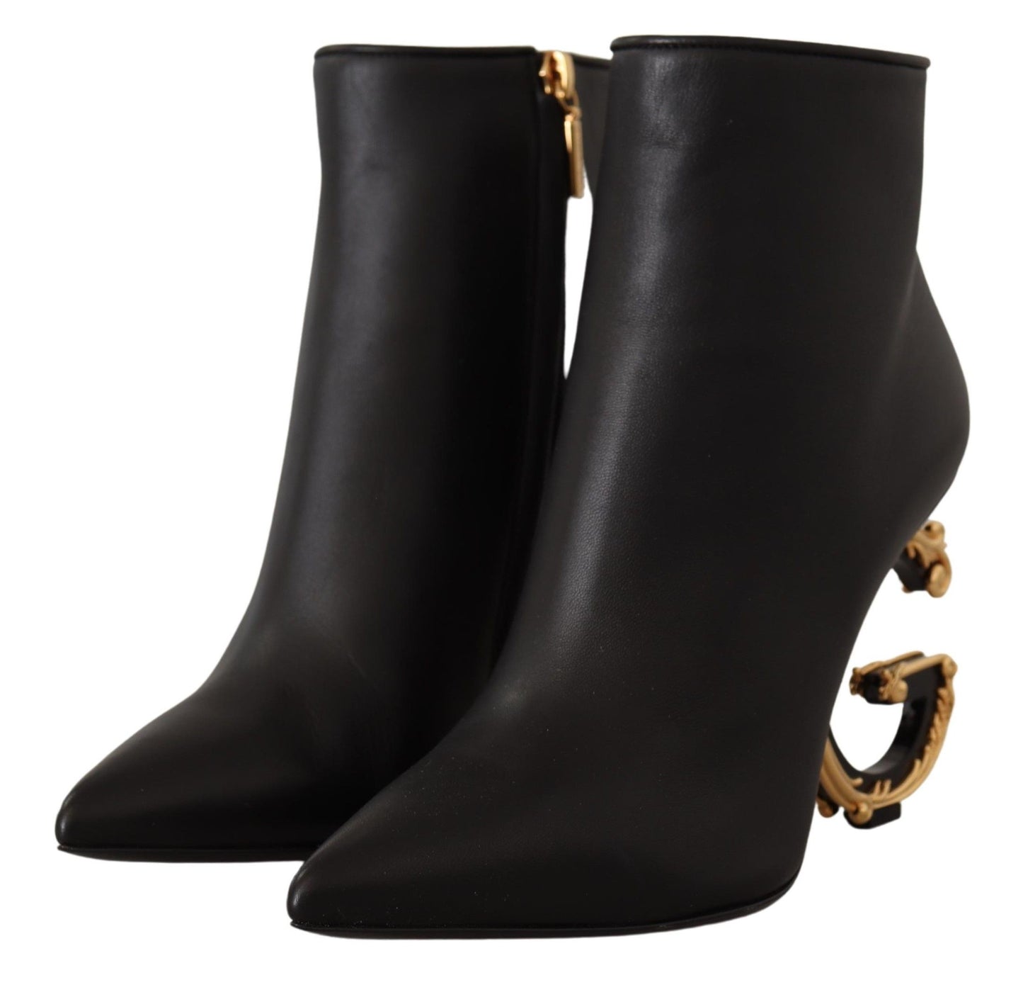 Elegant Black Leather Ankle Boots with Gold Detailing