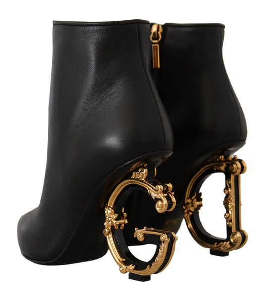 Elegant Black Leather Ankle Boots with Gold Detailing
