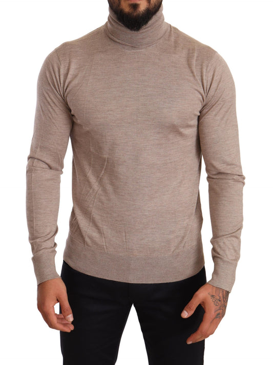 Beige Turtleneck Cashmere-Silk Blend Sweater