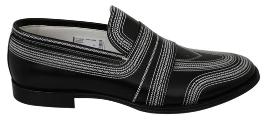 Elegant Black White Leather Loafers