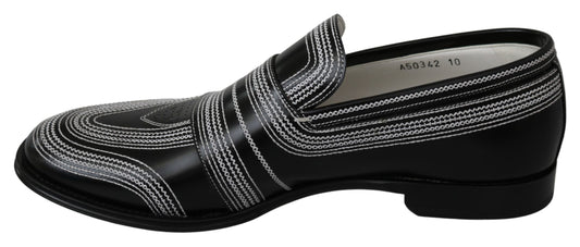 Elegant Black White Leather Loafers