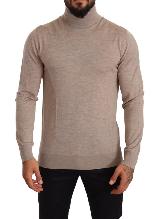 Elegant Beige Turtleneck Wool Sweater