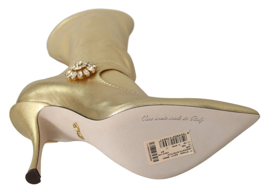 Elegant Gold Ankle Boots Socks with Rhinestones