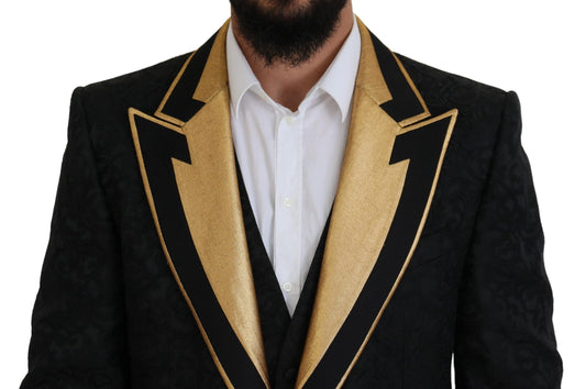 Elegant Black & Gold Slim Fit 3 Piece Suit