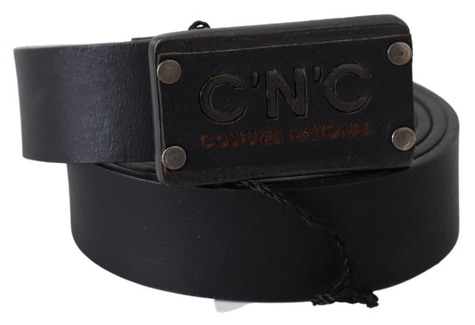 Elegant Black Leather Waist Belt with Rustic Buckle