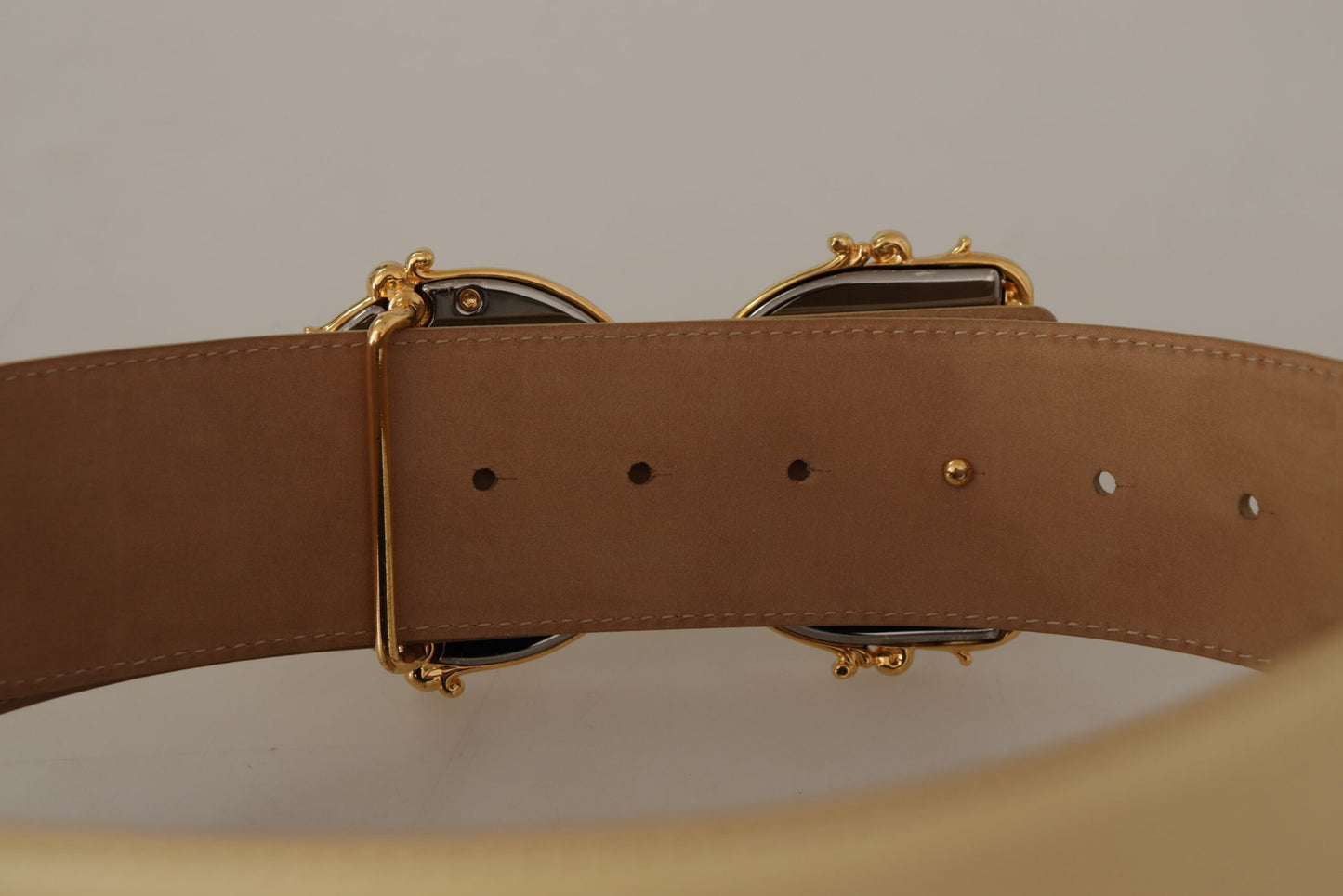 Beige Leather Engraved Buckle Belt