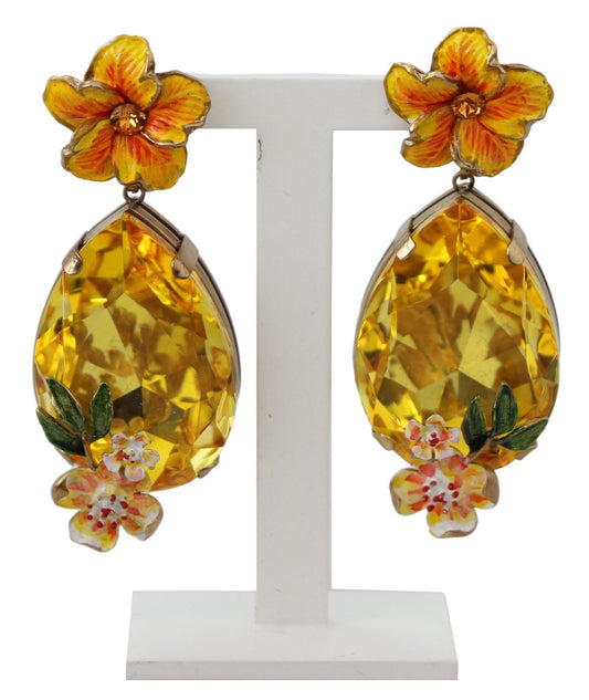 Elegant Gold Crystal Floral Drop Earrings