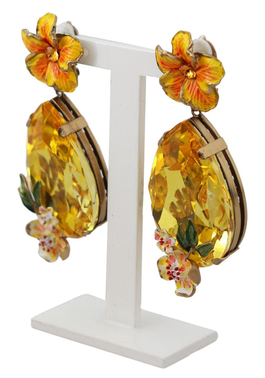 Elegant Gold Crystal Floral Drop Earrings