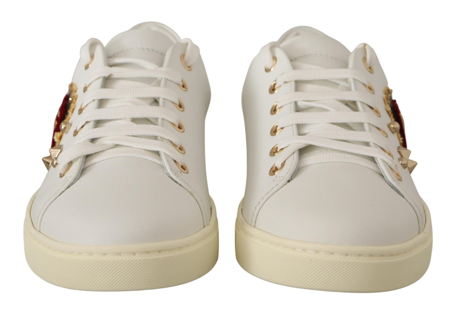 Chic White Sneakers with Gold Studs and Heart Detail