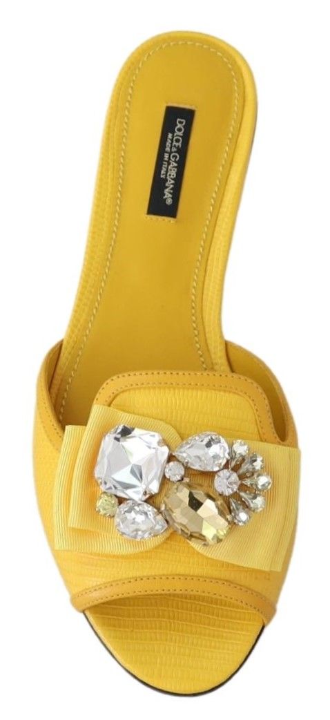 Yellow Bianca Embellished Leather Slides