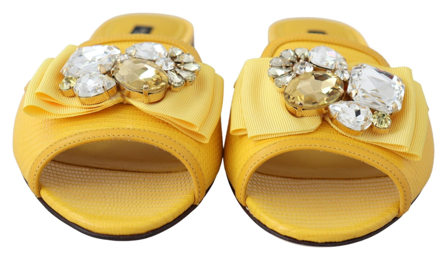 Yellow Bianca Embellished Leather Slides
