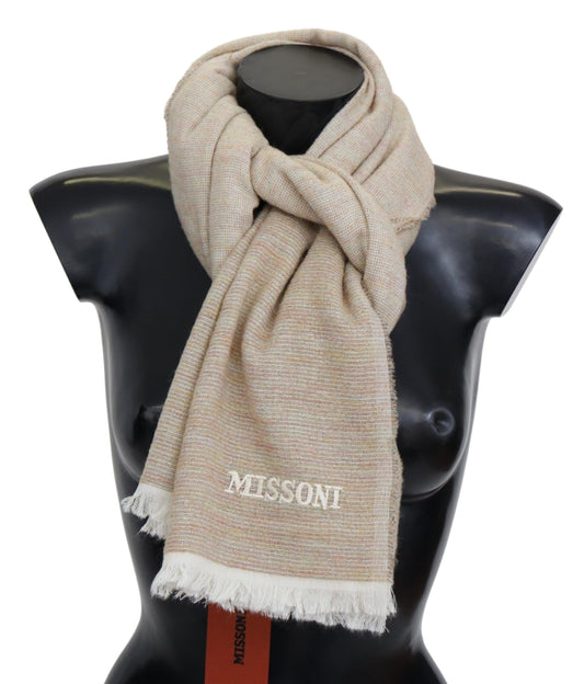 Elegant Beige Wool Scarf with Logo Embroidery