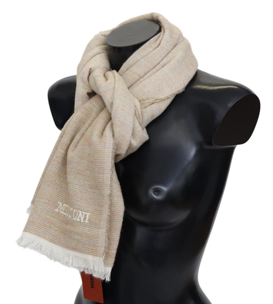 Elegant Beige Wool Scarf with Logo Embroidery