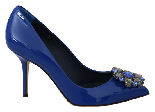 Electric Blue Patent Leather Pumps with Crystals