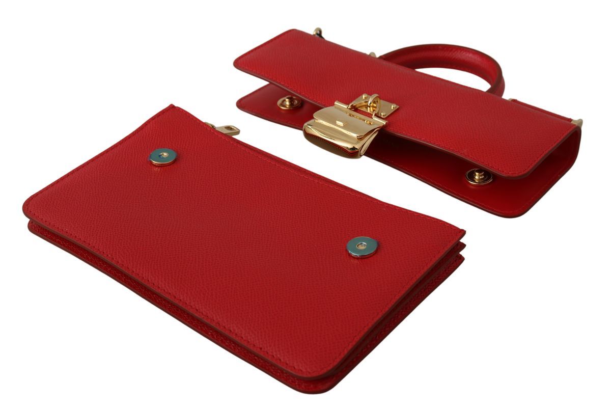 Elegant Red Leather Phone Wallet Chain Bag