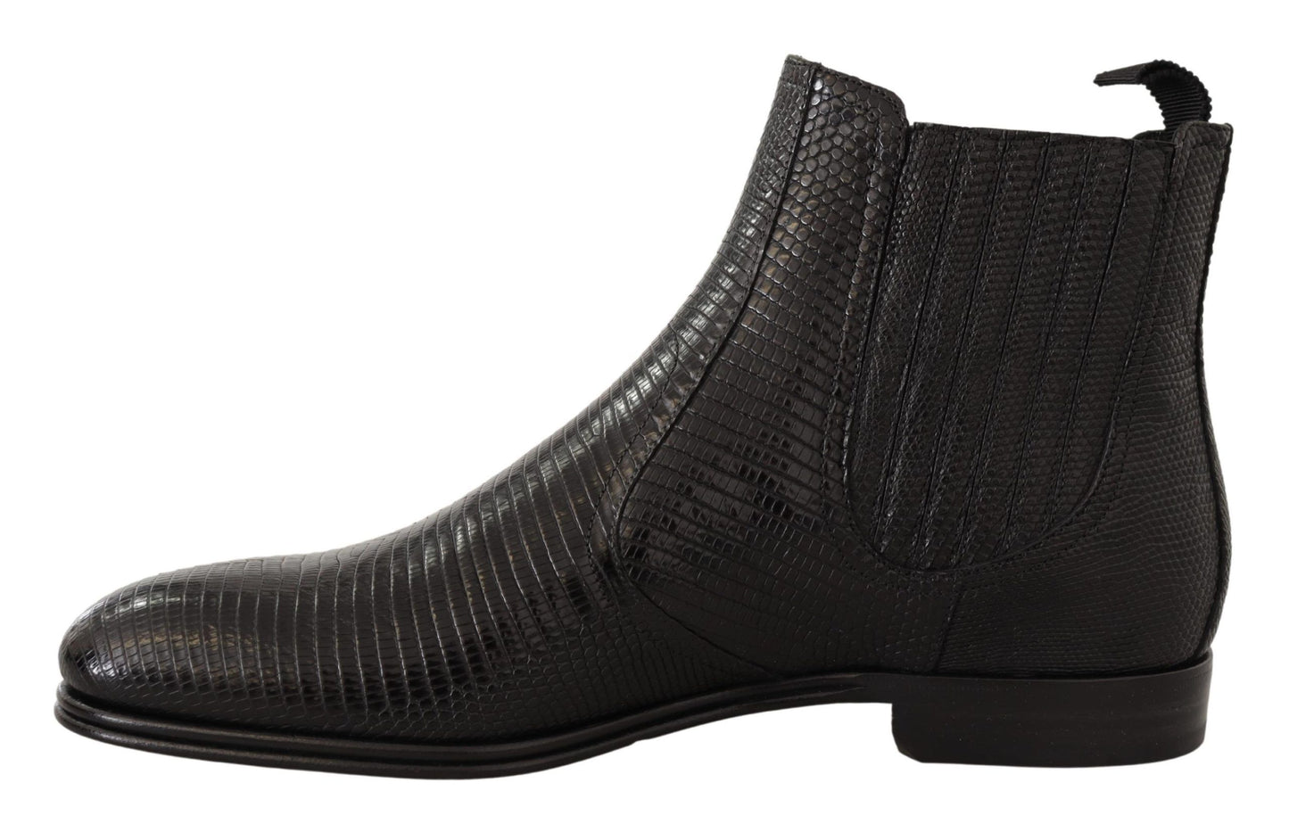 Elegant Black Leather Lizard Skin Derby Boots